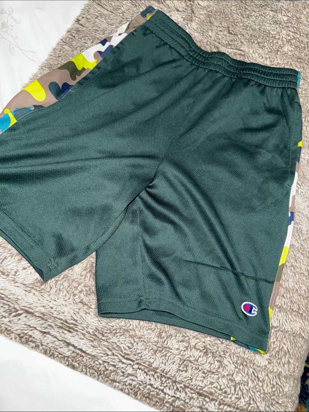 Champion Green Athletic Shorts with Camo Accent READ